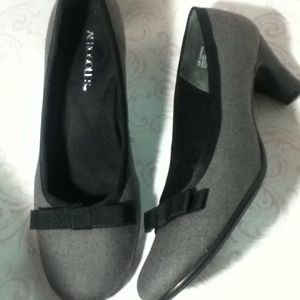Graphite colored fabric heels